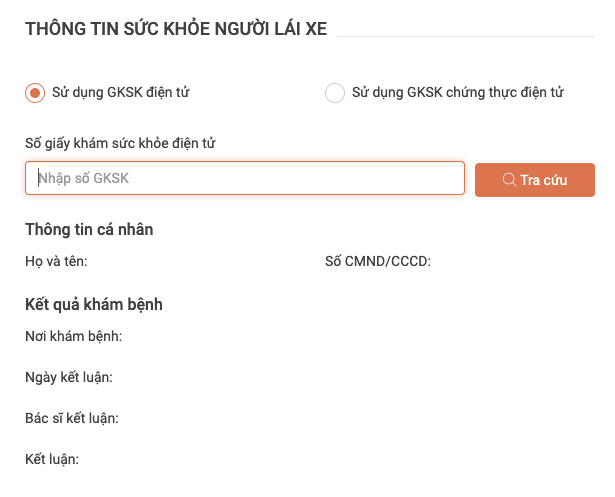 Nhập thông tin sức khỏe người đổi GPLX