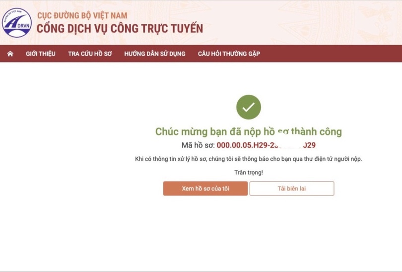 Hoàn tất thanh toán trực tuyến đổi GPLX